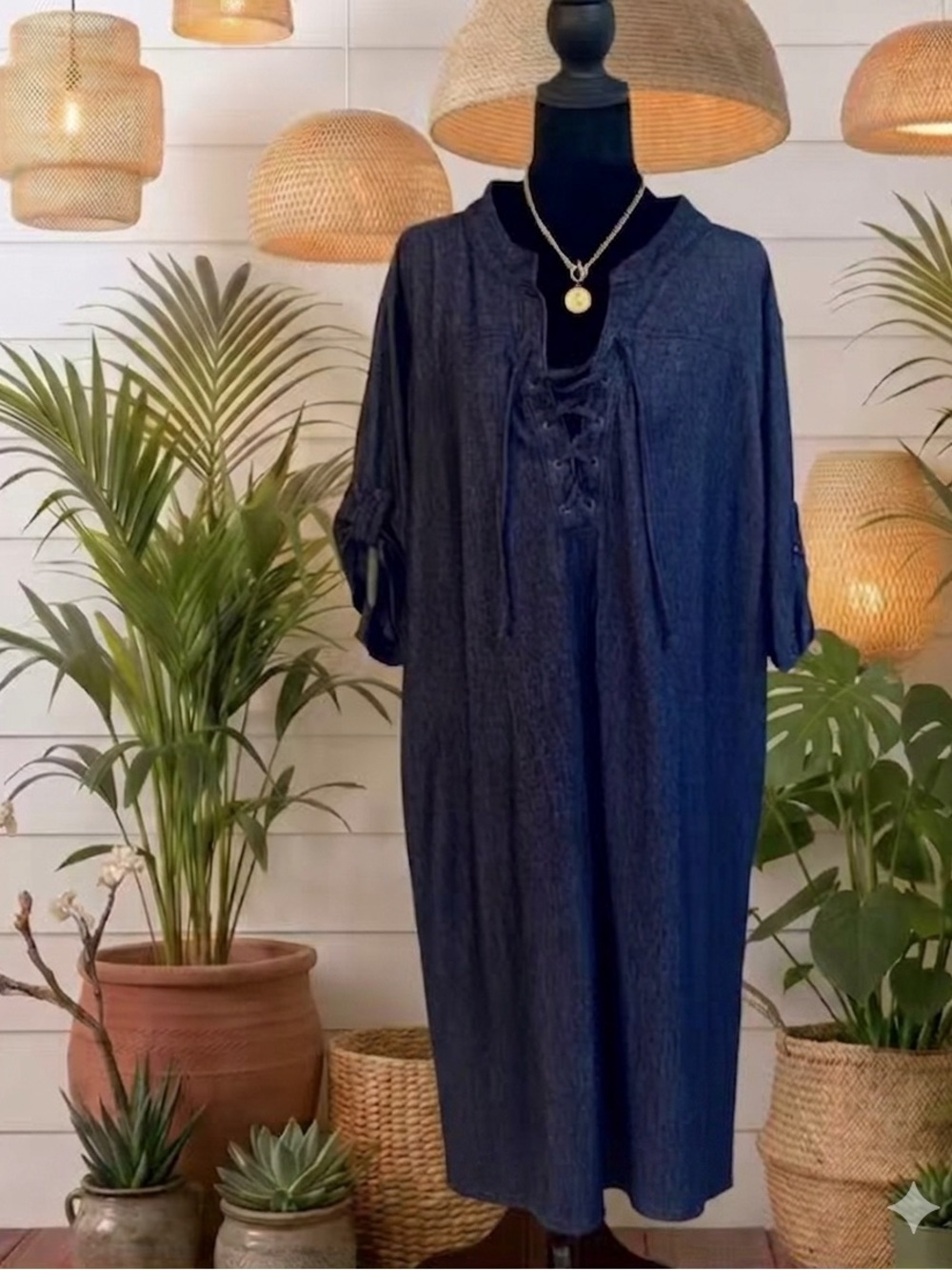 Relaxed “Denim” w/Stretch Lace-Up Dress